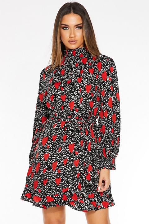 Black Heart Print Long Sleeve Dress