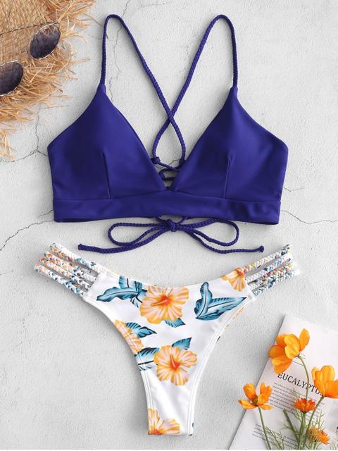 Bikini Trenzado De Flores Con Cordones Zaful Bright Yellow Denim Dark Blue Red Wine