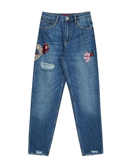 Jeans Mom Fit Ricami