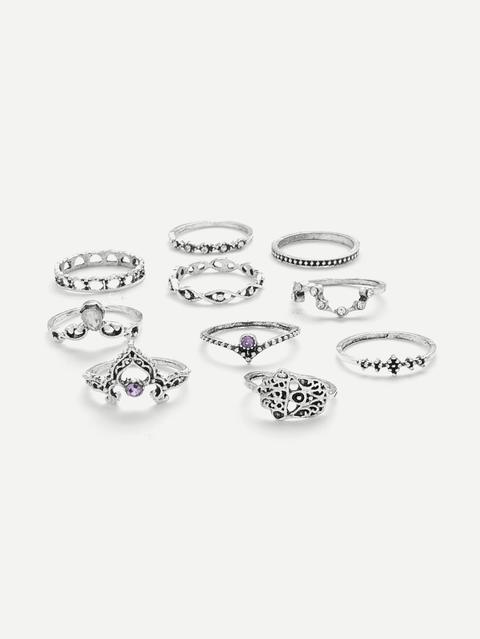 Corona E Hollow Design Ring Set 10pcs