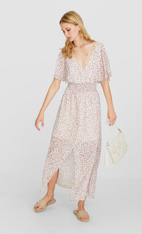 Kleid Mit Volants Und Schlitz Ecru
