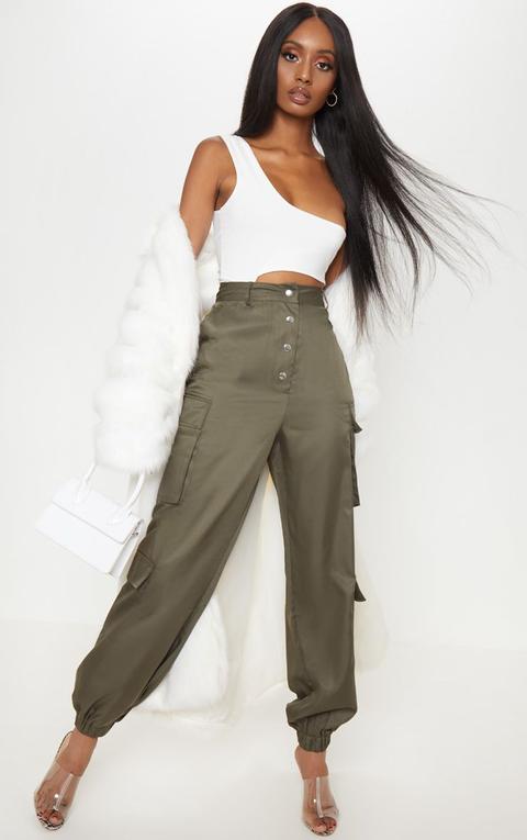 Khaki Popper Front Cargo Pocket Trouser