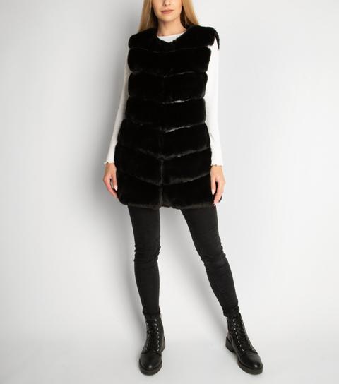 Black pelted faux outlet fur gilet