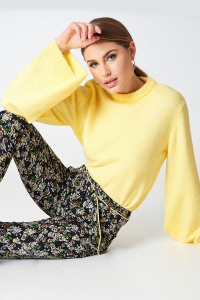 Na-kd Wide Sleeve Round Neck Sweater - Yellow