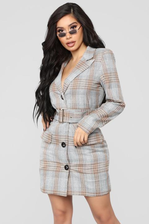 Contemporary Executive Blazer Dress - Mocha