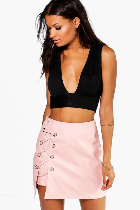 Sofia Lace Up Side Leather Look Mini Skirt