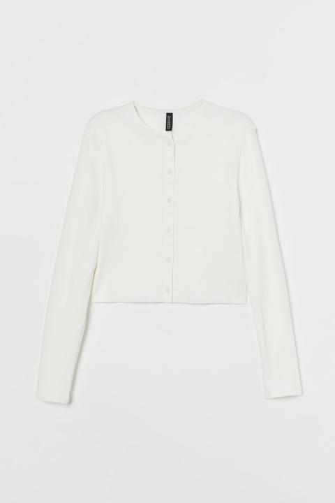 Long-sleeved Jersey Top - White