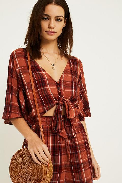 Uo Melissa Check Tie-front Blouse