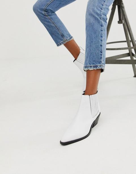 Asos Design - Adelaide - Stivaletti Chelsea Stile Western Bianchi In Pelle - Bianco