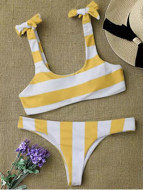 Rayas Empate Hombro Cucharada Bikini Conjunto Blue And White White And Black White And Yellow Red And White