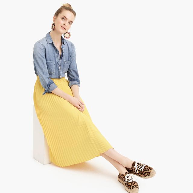 j crew yellow pleated skirt