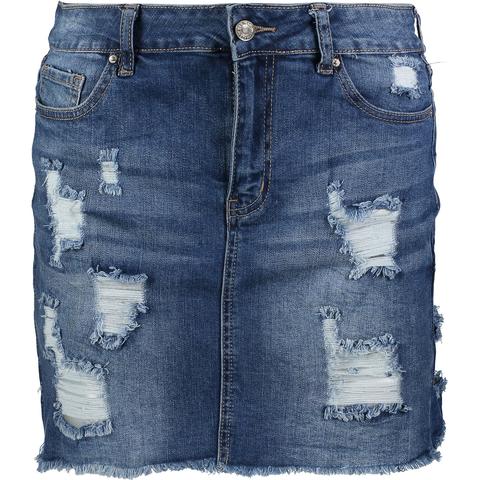 Blue Distressed Denim Skirt