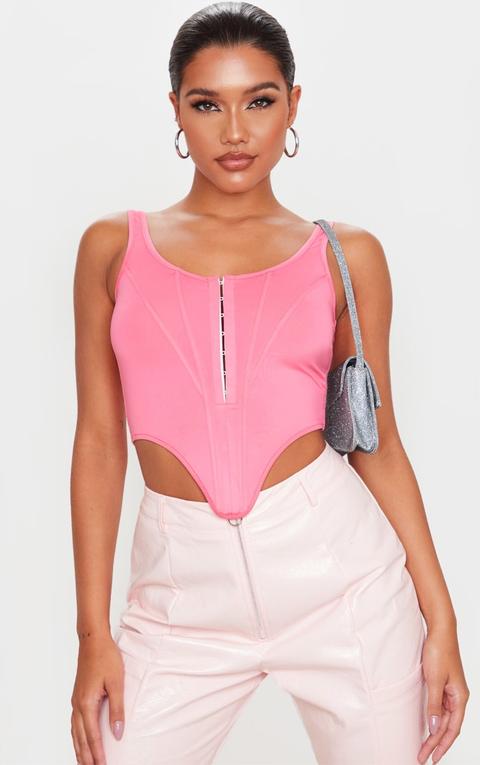 Neon Pink Disco Pointed Hem Cropped Corset