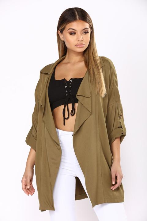 On The Go Drape Front Jacket - Olive