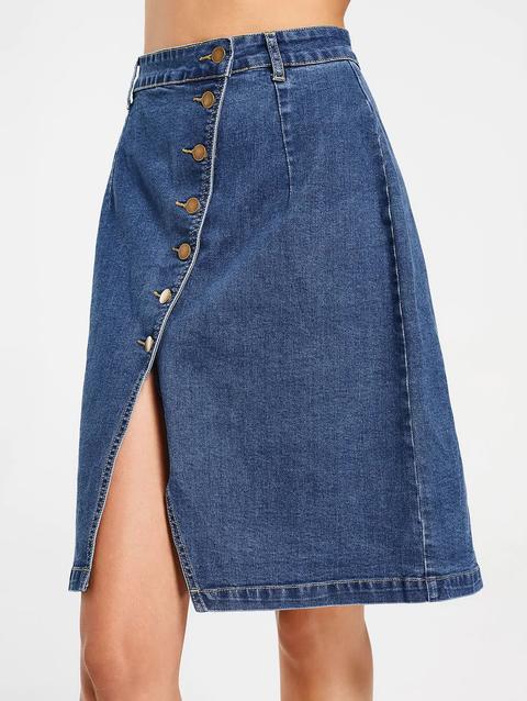 Gonna In Denim A Fessura Con Bottoni