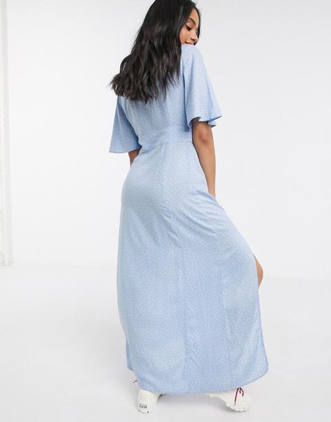 Miss Selfridge Robe Longue Boutonnee Sur Le Devant A Pois Bleu Pale From Asos On 21 Buttons