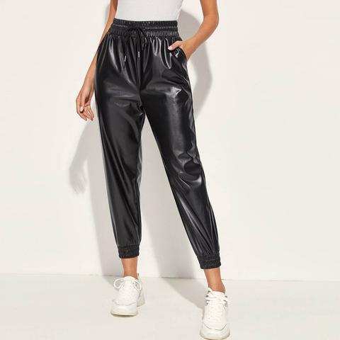 Drawstring Waist Pu Leather Trousers