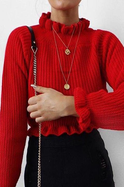 Red Frill Neck Cropped Jumper