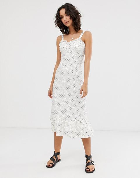 Vestido Midi De Tirantes Con Detalle De Copas Y Estampado De Lunares De Only-marrón