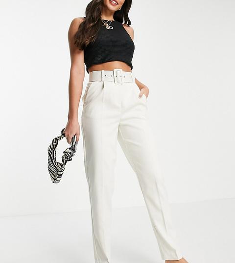 Vero Moda Tall Crop Pleated Trouser With Belted Waist In Cream-white