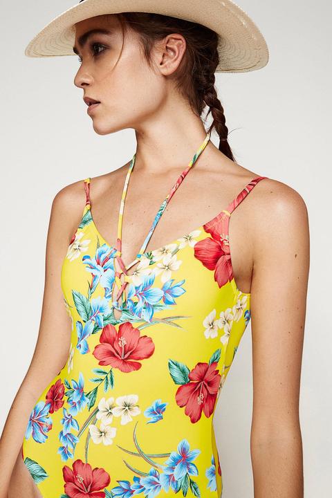 Bañador Flor Escote Zigzag