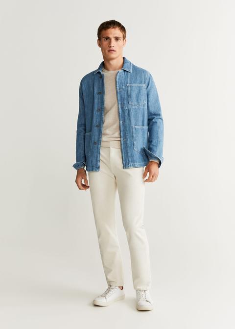 red polo shirt and jeans