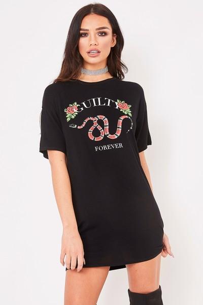 Lacey Black Guilty Snake Print T-shirt Dress