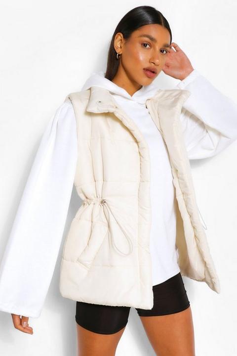 Womens Funnel Neck Waist Detail Gilet - White - 8, White
