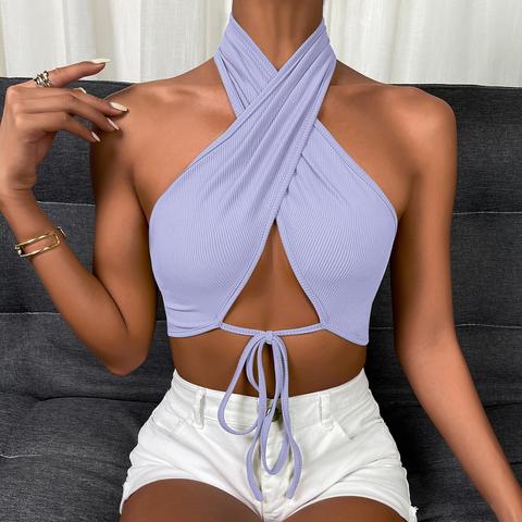 Tie Front Wrap Cross Halter Crop Top