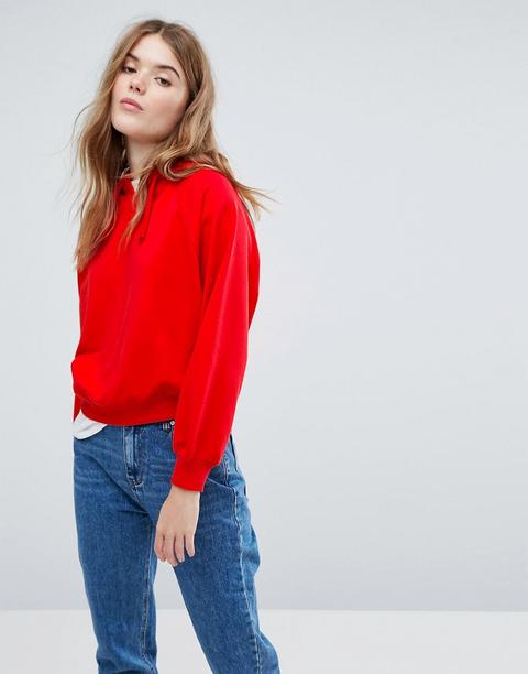 New Look - Felpa Corta Con Cappuccio E Maniche Raglan - Rosso