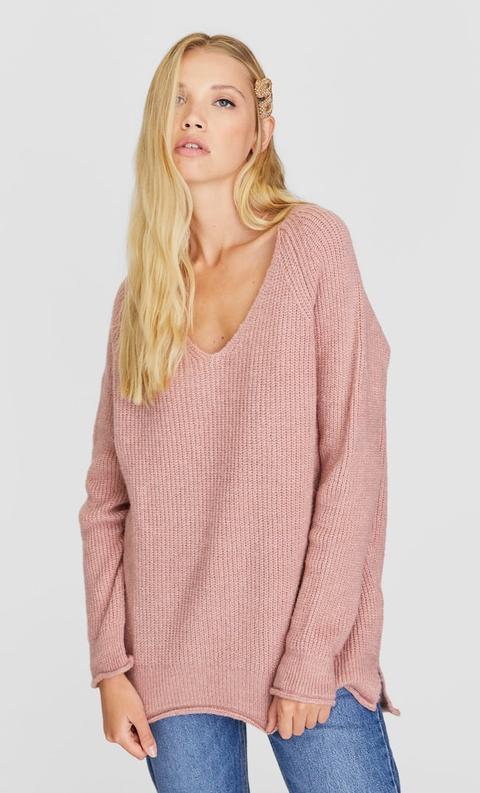 Pullover Scollo A V Rosa Carne