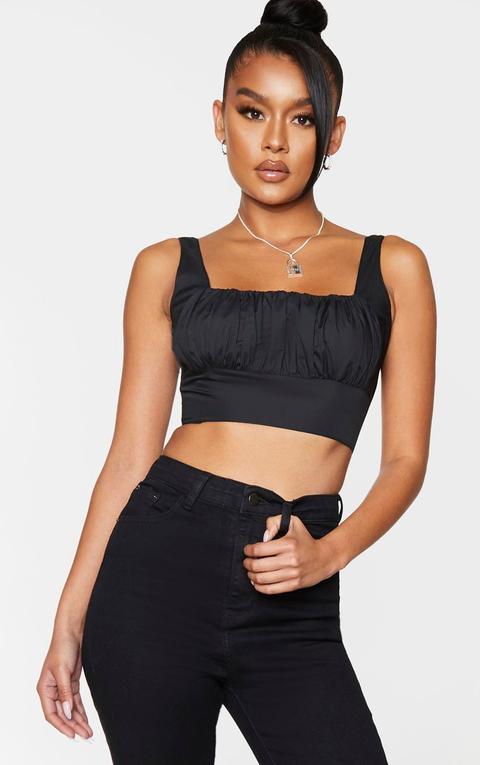 Black Woven Ruched Bust Crop Top