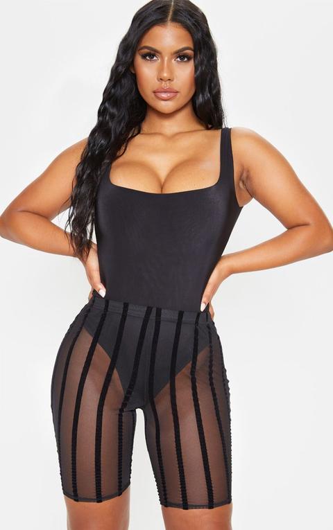 Black Mesh Striped Cycle Short