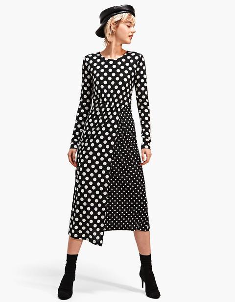 Vestito In Maglia A Pois Combinati Nero