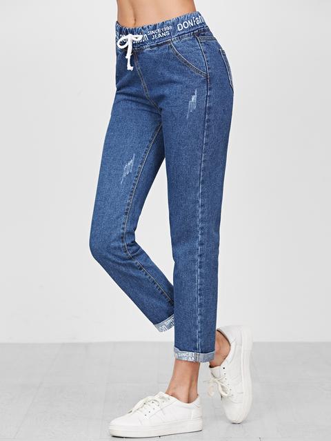 Jeans Con Polsino Coulisse - Blu