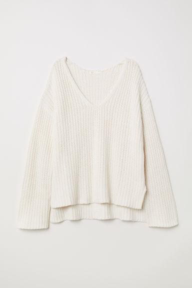 H & M - Pullover In Maglia A Coste - Bianco