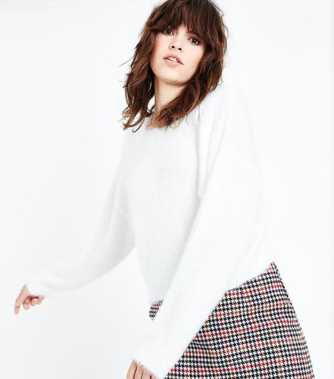 White Fluffy Cropped Jumper