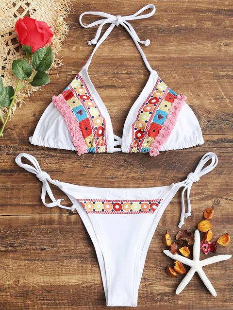 Bikini Con Stringhe In Nappa Stampata