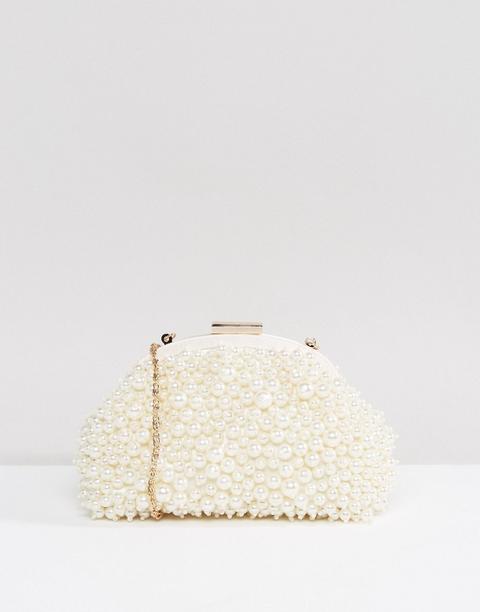 Asos - Pochette Da Damigella Rivestita Di Perle - Crema