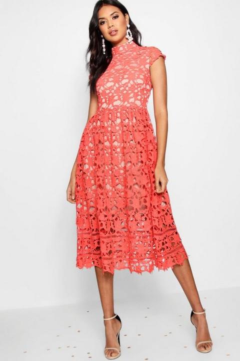Womens Boutique Lace Midi Skater Bridesmaid Dress - Red - 10, Red