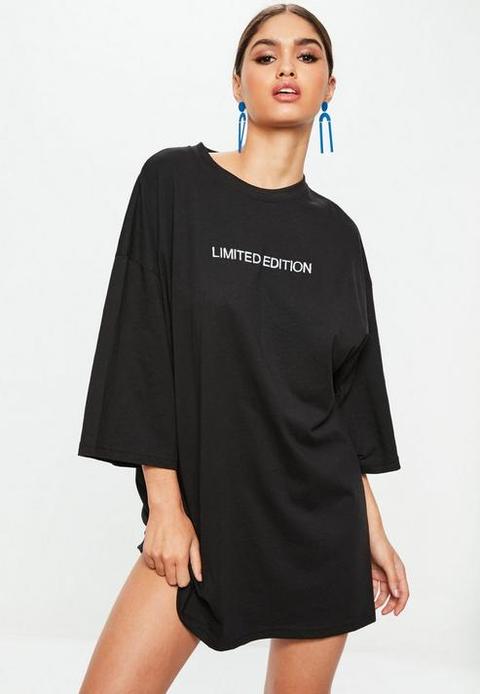 Black Oversized Limited Edition Slogan Dress, Black