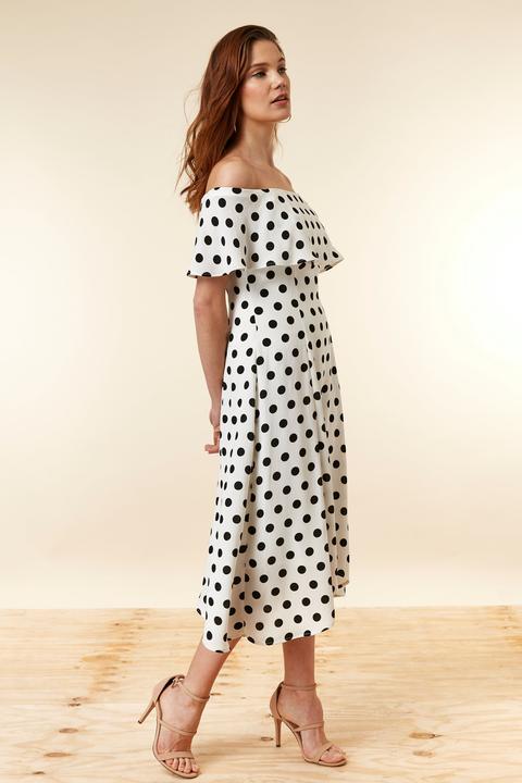 Ivory Polka Dot Bardot Dress from 