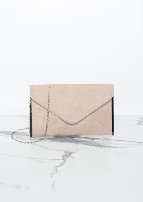 tan suede clutch bag