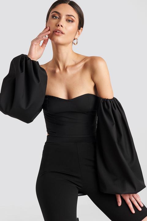 Off Shoulder Puff Sleeve Blouse Black