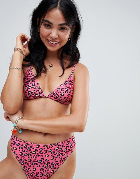 Braguitas De Bikini Con Pernera Ancha Y Estampado De Leopardo Estilo Años 80 De Le Palm-rosa