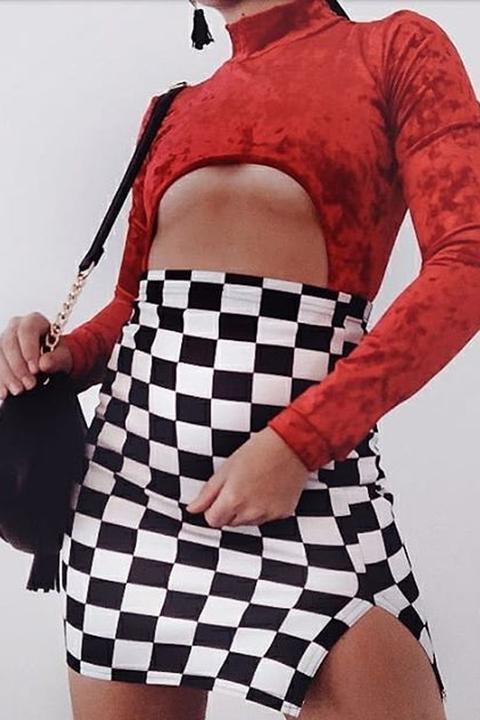 Black And White Race Print Split Skirt