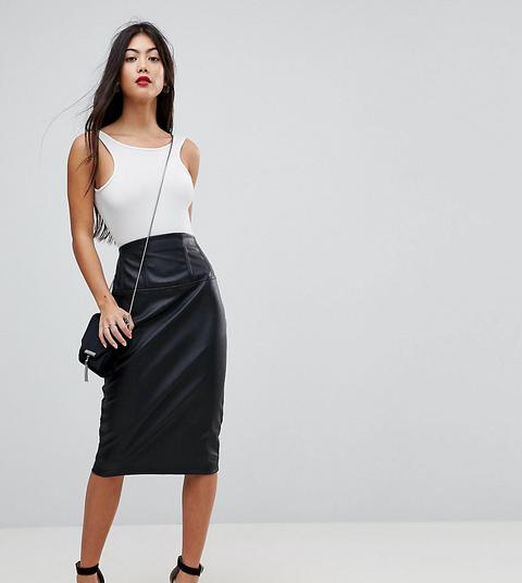 Asos Petite "sculpt Me" - Gonna Longuette Vita Alta In Pelle Sintetica - Nero