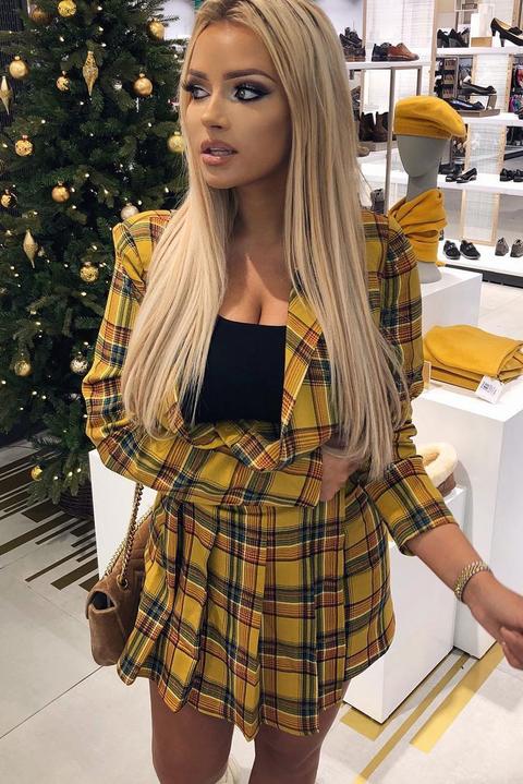 Yellow checkered sale blazer and skirt