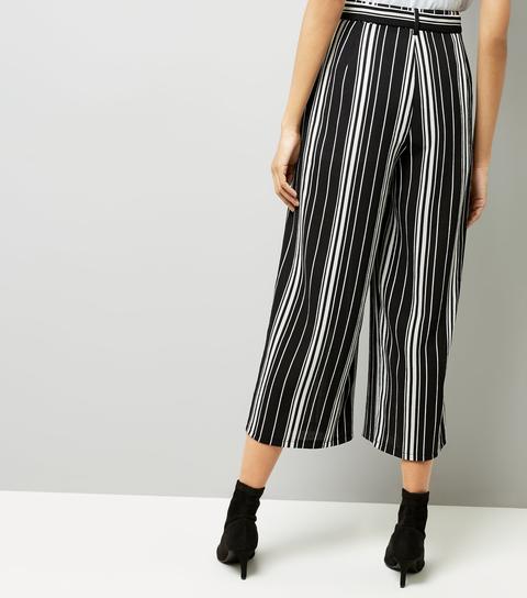 Tall Black Stripe Cropped Wide Leg Trousers