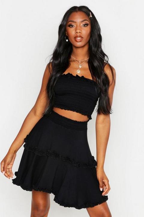 black ruffle bandeau top